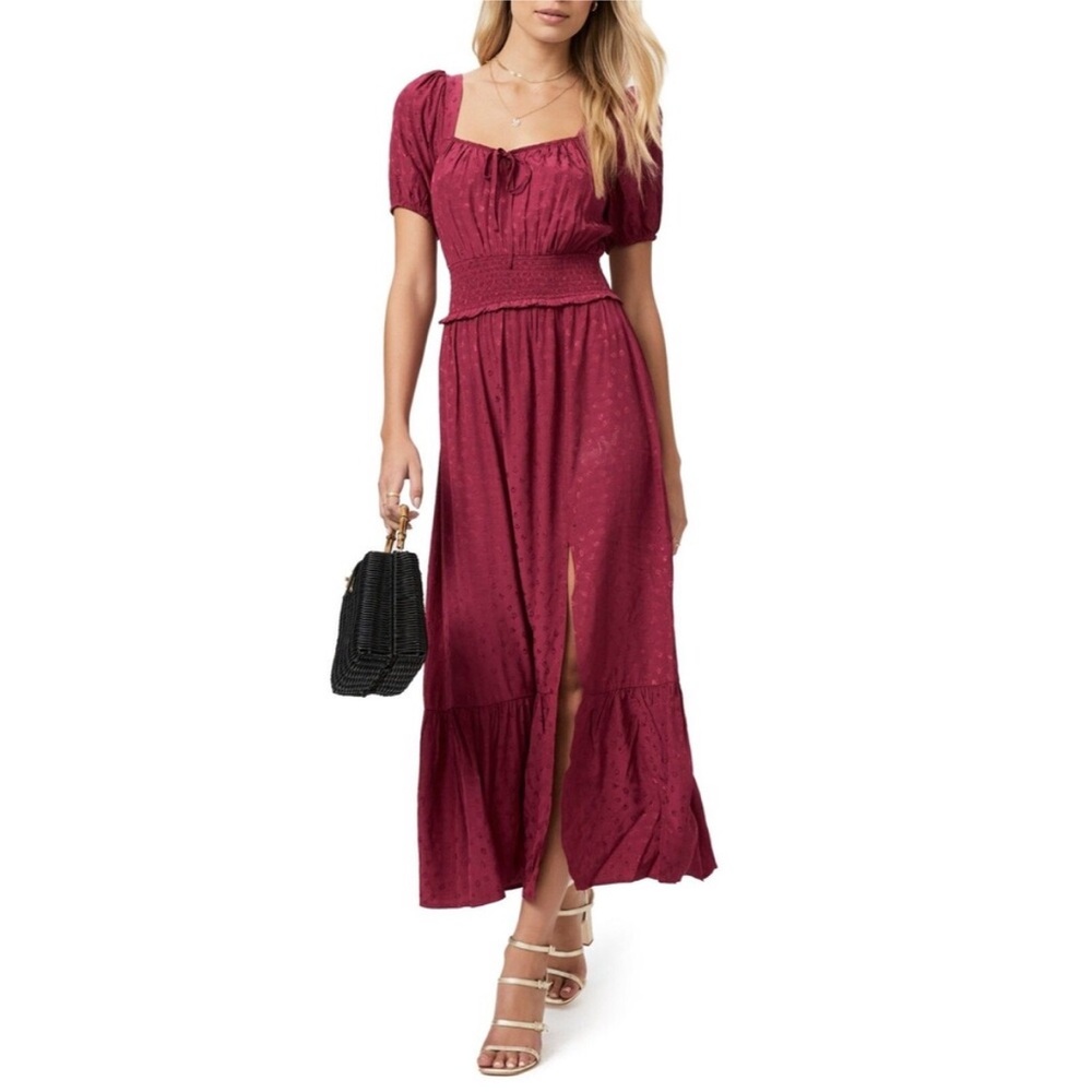 PAIGE Avonne Dobby Maxi Dress In Berry Jam Pink Size XS Tiered Smocked